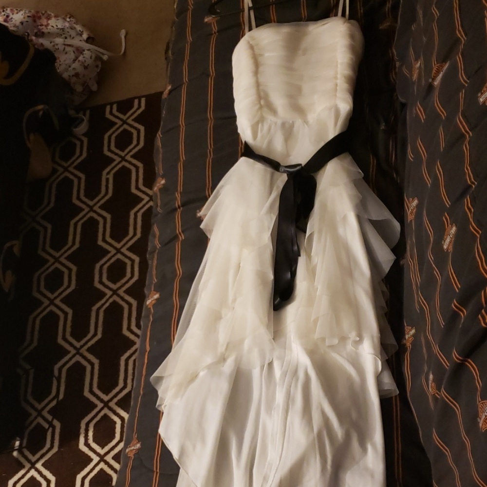 White Multi Layer Strapless Prom Dress